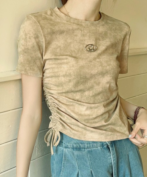 GORGE（ゴージ）の「《ラメきら×ドロスト映え》レディース 半袖Tシャツ ショート丈 体型カバー 春夏秋（Tシャツ/カットソー・レディース・オフホワイト/ベージュ/ブラック/グリーン/グレー・F）」の19枚目の写真