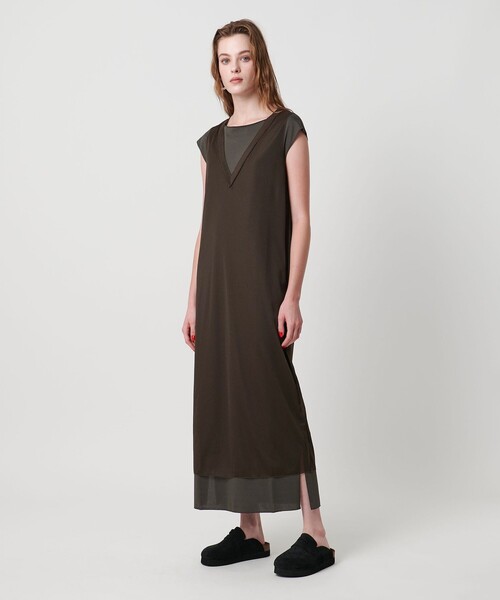 ASTRAET（アストラット）の「＜ASTRAET＞テンジクxシフォン レイヤード ワンピース（ワンピース・レディース・ブラック/ダークブラウン・FREE）」の5枚目の写真