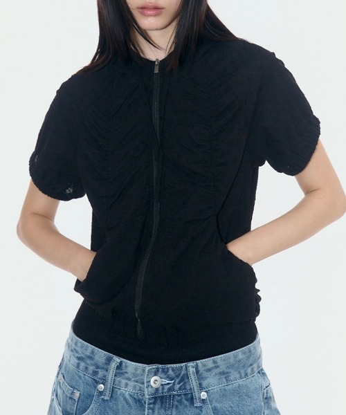 PLACE STUDIO(プレイススタジオ)の「PLACE STUDIO/レースシャーリングジャケット(ブルゾン・レディース・ホワイト/ブラック・FREE)」の2枚目の写真