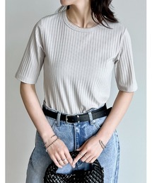 [汗じみ防止][撥水加工][吸水][速乾][二の腕カバー]ワイドリブカットソー半袖Tシャツ
