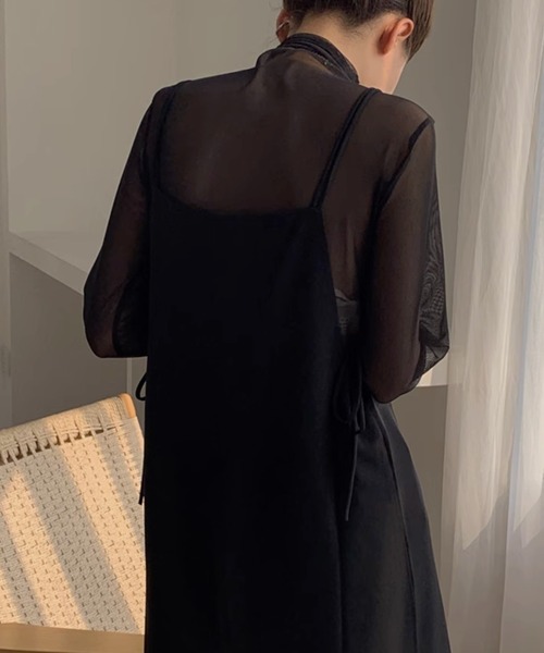 ノスタルジックパッチワークシースルートップス(ハイネックトップス) Nostalgic patchwork see-through tops (round neck) – POPPY
