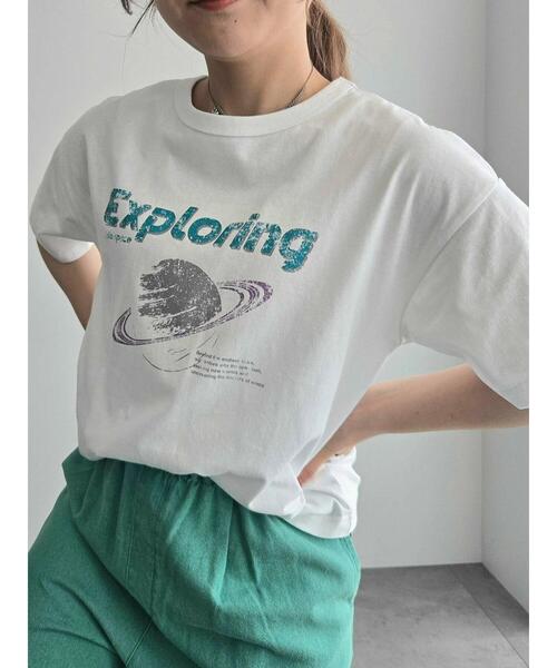 SM2（エスエムツー）の「[接触冷感]スペースモチーフプリントTシャツ（Tシャツ/カットソー・レディース・グリーン/ネイビー/イエロー/オフホワイト・F）」の10枚目の写真