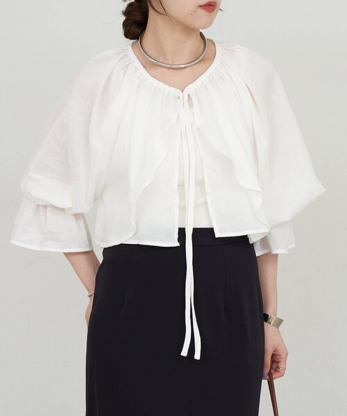 SHENERY（シーナリー）の「フリルボレロブラウス（シャツ/ブラウス・レディース・ブラック/オフホワイト・FREE）」の13枚目の写真