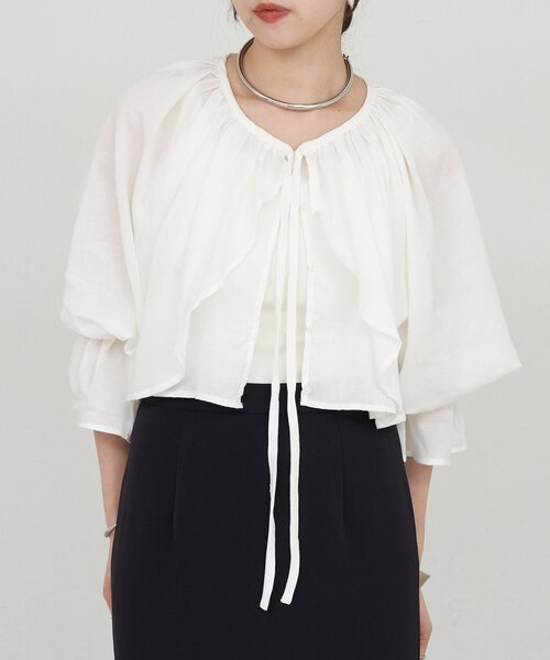 SHENERY（シーナリー）の「フリルボレロブラウス（シャツ/ブラウス・レディース・ブラック/オフホワイト・FREE）」の15枚目の写真