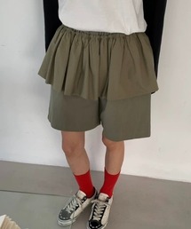 ナイロンギャザーフリルレイヤードハーフパンツ