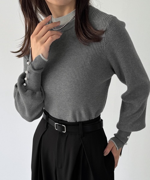 junoah(ジュノア)の「袖口デザイン配色リブニット(ニット/セーター・レディース・チャコール/ブラック/アイボリー・MEDIUM/LARGE)」の3枚目の写真