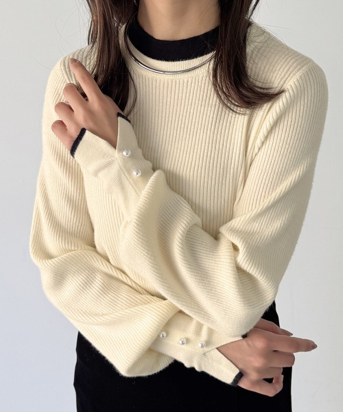 junoah(ジュノア)の「袖口デザイン配色リブニット(ニット/セーター・レディース・チャコール/ブラック/アイボリー・MEDIUM/LARGE)」の4枚目の写真