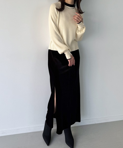 junoah(ジュノア)の「袖口デザイン配色リブニット(ニット/セーター・レディース・チャコール/ブラック/アイボリー・MEDIUM/LARGE)」の7枚目の写真