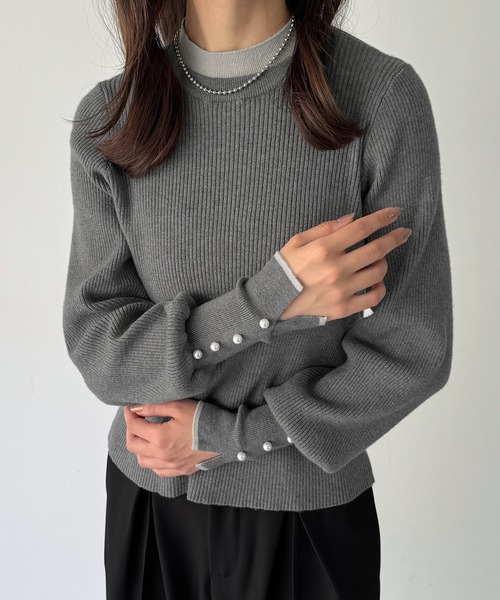 junoah(ジュノア)の「袖口デザイン配色リブニット(ニット/セーター・レディース・チャコール/ブラック/アイボリー・MEDIUM/LARGE)」の11枚目の写真