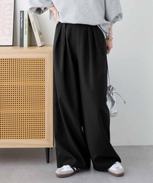 《シワになりにくい》とろみ2タックワイドパンツ