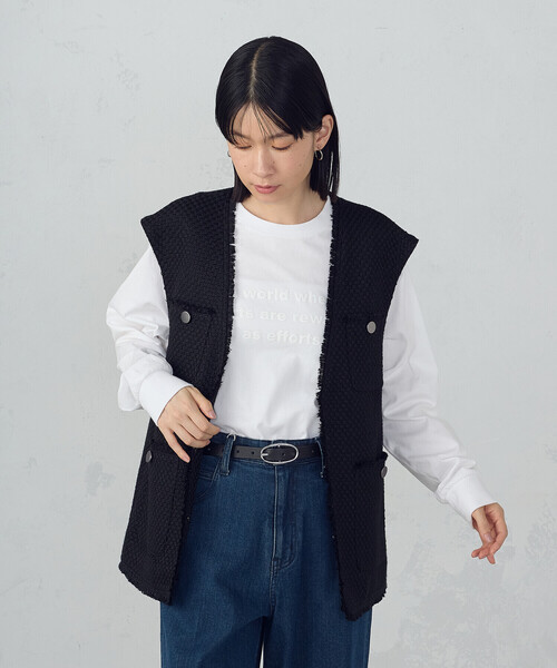 COMME CA ISM(コムサイズム)の「ファンシーツイード ロングジレ(ベスト・レディース・ブラック/グレー・FREE)」の9枚目の写真