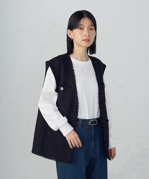 COMME CA ISM(コムサイズム)の「ファンシーツイード ロングジレ(ベスト・レディース・ブラック/グレー・FREE)」の10枚目の写真