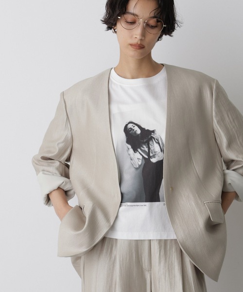 STEVELOUR」サテンノーカラージャケット(セットアップ可)（ノーカラー