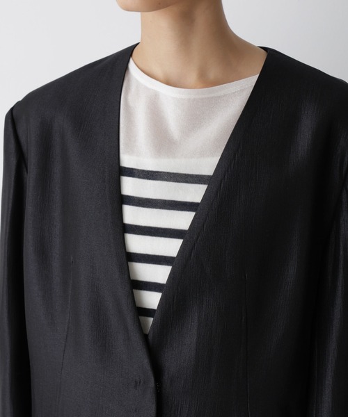 STEVELOUR」サテンノーカラージャケット(セットアップ可)（ノーカラー