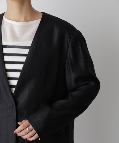 STEVELOUR」サテンノーカラージャケット(セットアップ可)（ノーカラー