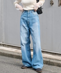 MONO-MART | <速乾・ウォッシャブル>ヴィンテージライク ハイウエストルーズデニムパンツ(デニムパンツ)