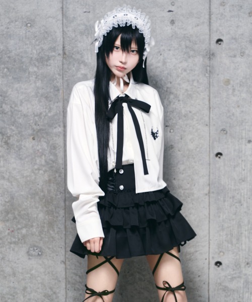 チェーン付きバイカラーリボンシャツ（シャツ/ブラウス）｜Amilige