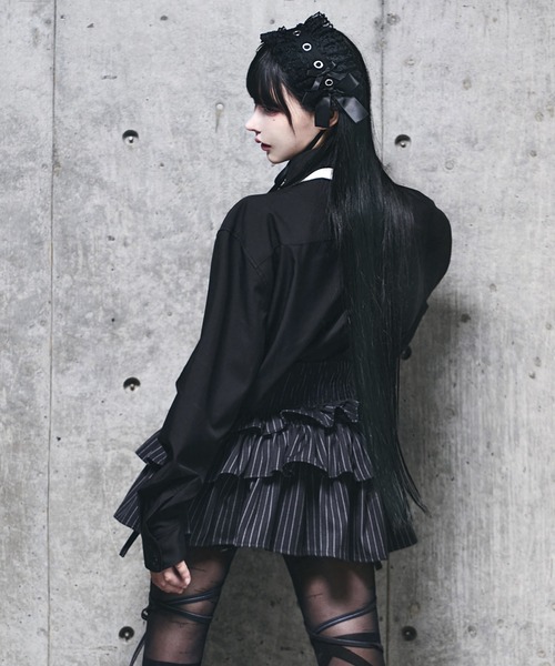 チェーン付きバイカラーリボンシャツ（シャツ/ブラウス）｜Amilige