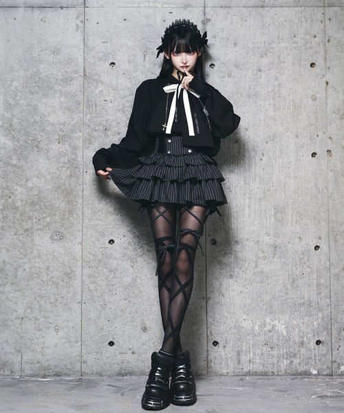 Amilige（アミリージュ）の「チェーン付きバイカラーリボンシャツ（シャツ/ブラウス・レディース・ブラック/ホワイト・FREE）」の5枚目の写真