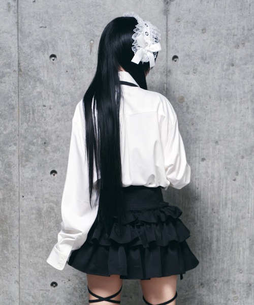 チェーン付きバイカラーリボンシャツ（シャツ/ブラウス）｜Amilige