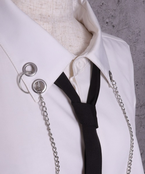 チェーン付きバイカラーリボンシャツ（シャツ/ブラウス