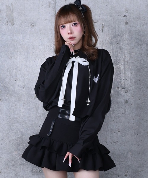 チェーン付きバイカラーリボンシャツ（シャツ/ブラウス）｜Amilige