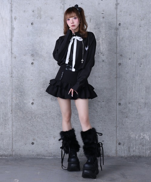 チェーン付きバイカラーリボンシャツ（シャツ/ブラウス）｜Amilige