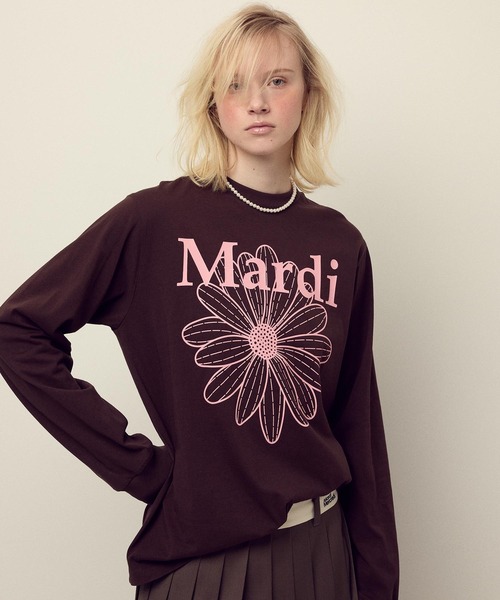 Mardi Mercredi（マルディメクルディ）の「TSHIRT LONG SLEEVE FLOWERMARDI / Tシャツ ロングスリーブ フラワーマルディ（Tシャツ/カットソー・レディース・ブラウン/ネイビー/チャコール/クリーム/チャコールグレー/ブラウン系その他・FREE）」の4枚目の写真