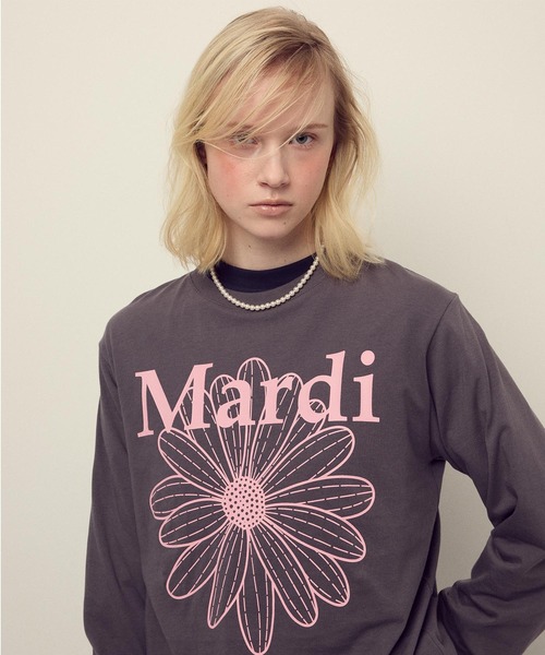 Mardi Mercredi（マルディメクルディ）の「TSHIRT LONG SLEEVE FLOWERMARDI / Tシャツ ロングスリーブ フラワーマルディ（Tシャツ/カットソー・レディース・ブラウン/ネイビー/チャコール/クリーム/チャコールグレー/ブラウン系その他・FREE）」の3枚目の写真