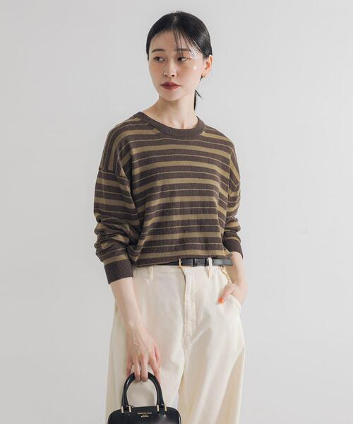 URBAN RESEARCH(アーバンリサーチ)の「マルチボーダークルーネックニット(ニット/セーター・レディース・チャコールグレー/カーキ・FREE)」の6枚目の写真