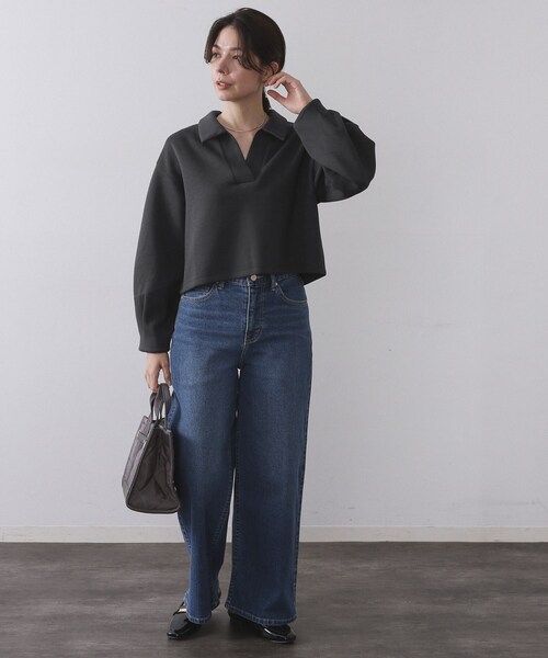 OPAQUE.CLIP(オペークドットクリップ)の「スキッパートップス【UVケア/洗濯機OK】(Tシャツ/カットソー・レディース・チャコールグレー/オフホワイト/ブラウン系・40/38/42)」の6枚目の写真