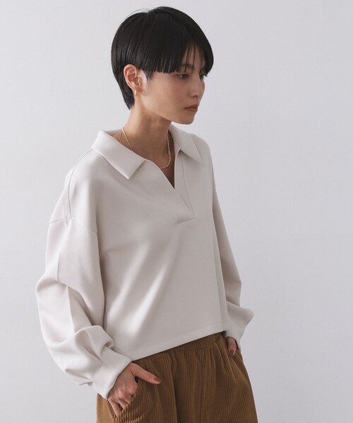 OPAQUE.CLIP(オペークドットクリップ)の「スキッパートップス【UVケア/洗濯機OK】(Tシャツ/カットソー・レディース・チャコールグレー/オフホワイト/ブラウン系・40/38/42)」の12枚目の写真