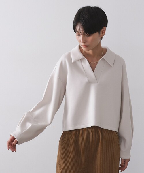 OPAQUE.CLIP(オペークドットクリップ)の「スキッパートップス【UVケア/洗濯機OK】(Tシャツ/カットソー・レディース・チャコールグレー/オフホワイト/ブラウン系・40/38/42)」の16枚目の写真