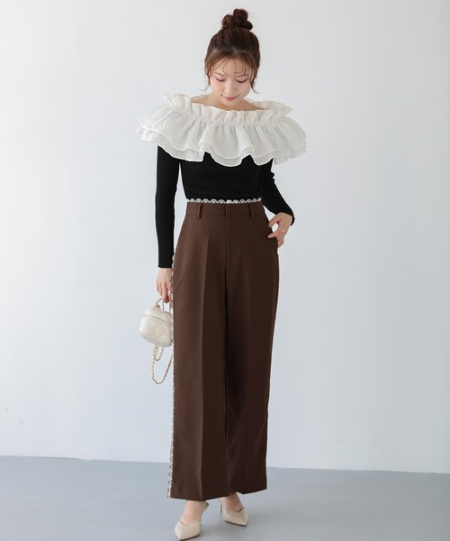 Fit more（フィットモア）の「レーストリムワイドパンツ（その他パンツ・レディース・ネイビー/ブラウン/ブラック・S/M/PS）」の5枚目の写真