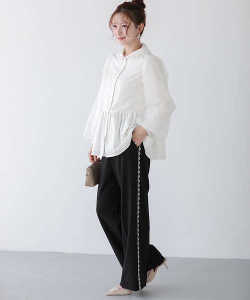 Fit more（フィットモア）の「レーストリムワイドパンツ（その他パンツ・レディース・ネイビー/ブラウン/ブラック・S/M/PS）」の10枚目の写真