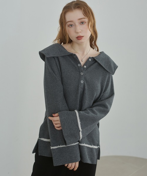 Bab(バブ)の「ビッグカラー2WAYスウェットトップス(スウェット・レディース・アイボリー/ブラック/ブラウン/グレー系その他4・FREE)」の4枚目の写真
