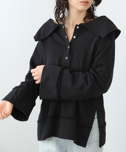 Bab(バブ)の「ビッグカラー2WAYスウェットトップス(スウェット・レディース・アイボリー/ブラック/ブラウン/グレー系その他4・FREE)」の1枚目の写真