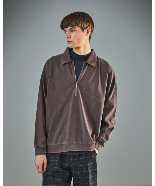 ABAHOUSE(アバハウス)の「【ウォッシュ加工】ロング ハーフジップ プルオーバー / ジップポロ(Tシャツ/カットソー・メンズ・ホワイト/ブラック/ボルドー・48/46)」の1枚目の写真