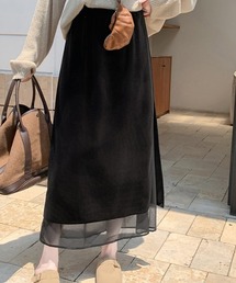 異素材切り替えスリットスカート