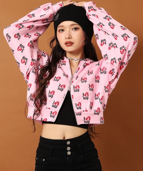 ANAP（アナップ）の「I LOVE anap 裏毛 ダブル ジップ スウェット パーカー（パーカー・レディース・ピンク/グレー/アイボリー・F）」の14枚目の写真