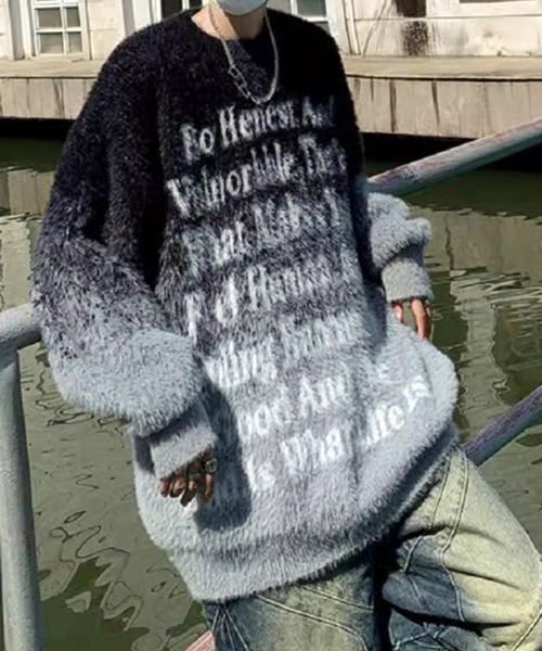 VIBGYOR（ヴィブジョー）の「グラデーションニット ロゴニットプルオーバー / ユニセックス 韓国ストリート (CZ)（ニット/セーター・メンズ・ブラウン/ブラック・FREE）」の6枚目の写真