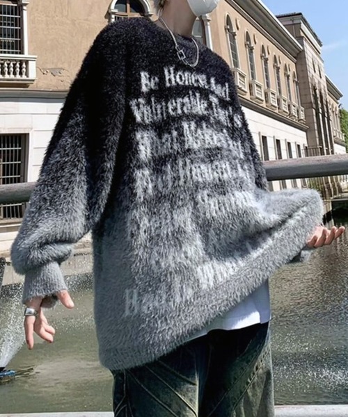 VIBGYOR（ヴィブジョー）の「グラデーションニット ロゴニットプルオーバー / ユニセックス 韓国ストリート (CZ)（ニット/セーター・メンズ・ブラウン/ブラック・FREE）」の8枚目の写真