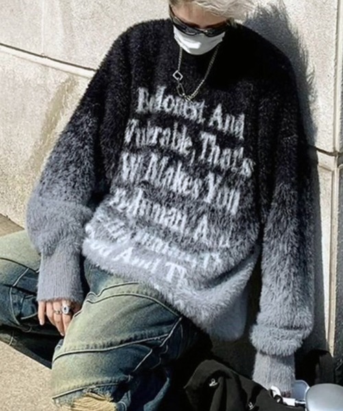 VIBGYOR（ヴィブジョー）の「グラデーションニット ロゴニットプルオーバー / ユニセックス 韓国ストリート (CZ)（ニット/セーター・メンズ・ブラウン/ブラック・FREE）」の9枚目の写真