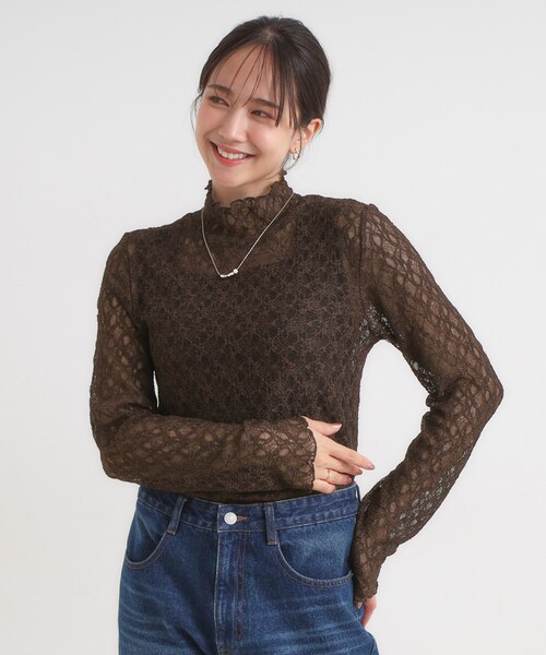 Cutie Blonde（キューティーブロンド）の「【S-LL】上品なレースハイネックトップス（Tシャツ/カットソー・レディース・ブラック/ブラウン系その他/ホワイト・01/02/03/04）」の10枚目の写真
