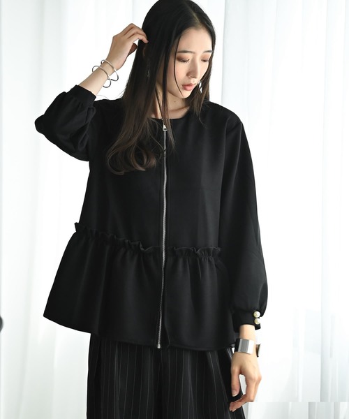 STYLE DELI(スタイルデリ)の「【BLK001】ペプラムジップブルゾン(ブルゾン・レディース・ブラック/グレー・FREE)」の10枚目の写真