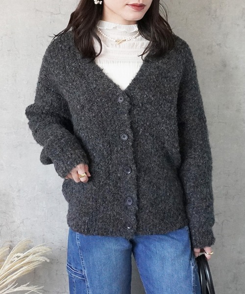 SELECT LEVERY(セレクトリベリー)の「ウール混メランジカーディガン(カーディガン/ボレロ・レディース・ブラック/アイボリー/チャコールグレー/ピンク/グリーン/ブラウン・MEDIUM/LARGE)」の4枚目の写真
