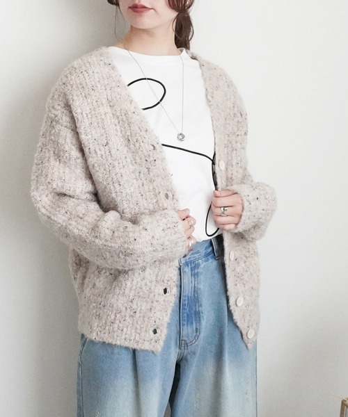 SELECT LEVERY(セレクトリベリー)の「ウール混メランジカーディガン(カーディガン/ボレロ・レディース・ブラック/アイボリー/チャコールグレー/ピンク/グリーン/ブラウン・MEDIUM/LARGE)」の2枚目の写真