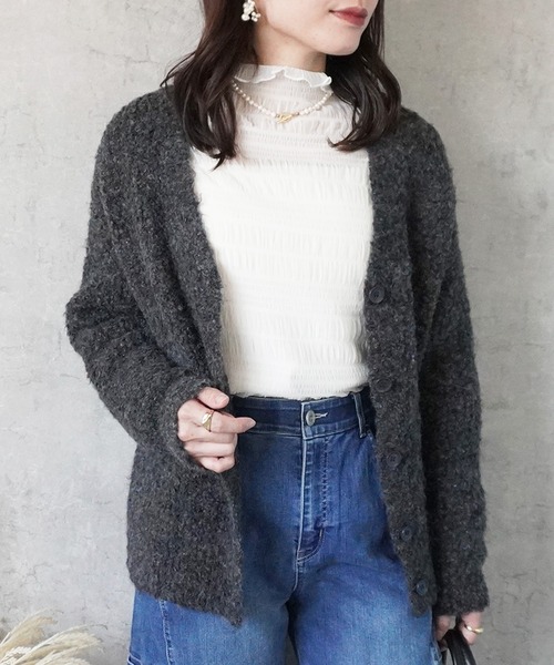 SELECT LEVERY(セレクトリベリー)の「ウール混メランジカーディガン(カーディガン/ボレロ・レディース・ブラック/アイボリー/チャコールグレー/ピンク/グリーン/ブラウン・MEDIUM/LARGE)」の11枚目の写真