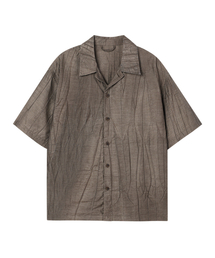 Crinkle linen open collar half shirt dark brown