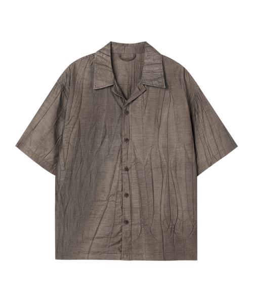 WESLEYHYUSTON(ウェズリーユーストン)の「Crinkle linen open collar half shirt dark brown(シャツ/ブラウス・メンズ・その他・MEDIUM/LARGE)」の1枚目の写真